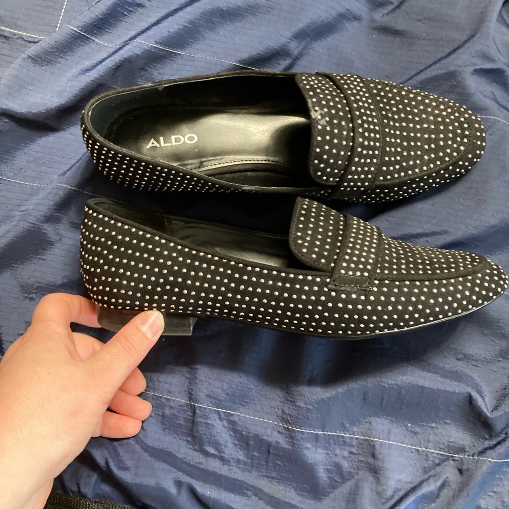 Aldo Black Loafers with Silver Studs 8.5